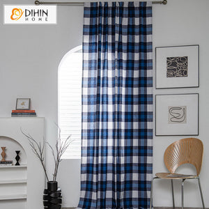 DIHINHOME Home Textile Modern Curtain DIHIN HOME Modern Blue Plaid,Blackout Grommet Window Curtain for Living Room ,52x63-inch,1 Panel