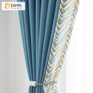 DIHINHOME Home Textile Modern Curtain DIHIN HOME Modern Blue Printed,Blackout Grommet Window Curtain for Living Room ,52x63-inch,1 Panel