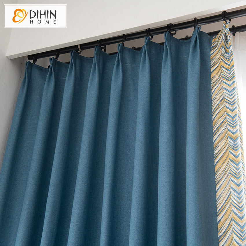 DIHINHOME Home Textile Modern Curtain DIHIN HOME Modern Blue Printed,Blackout Grommet Window Curtain for Living Room ,52x63-inch,1 Panel