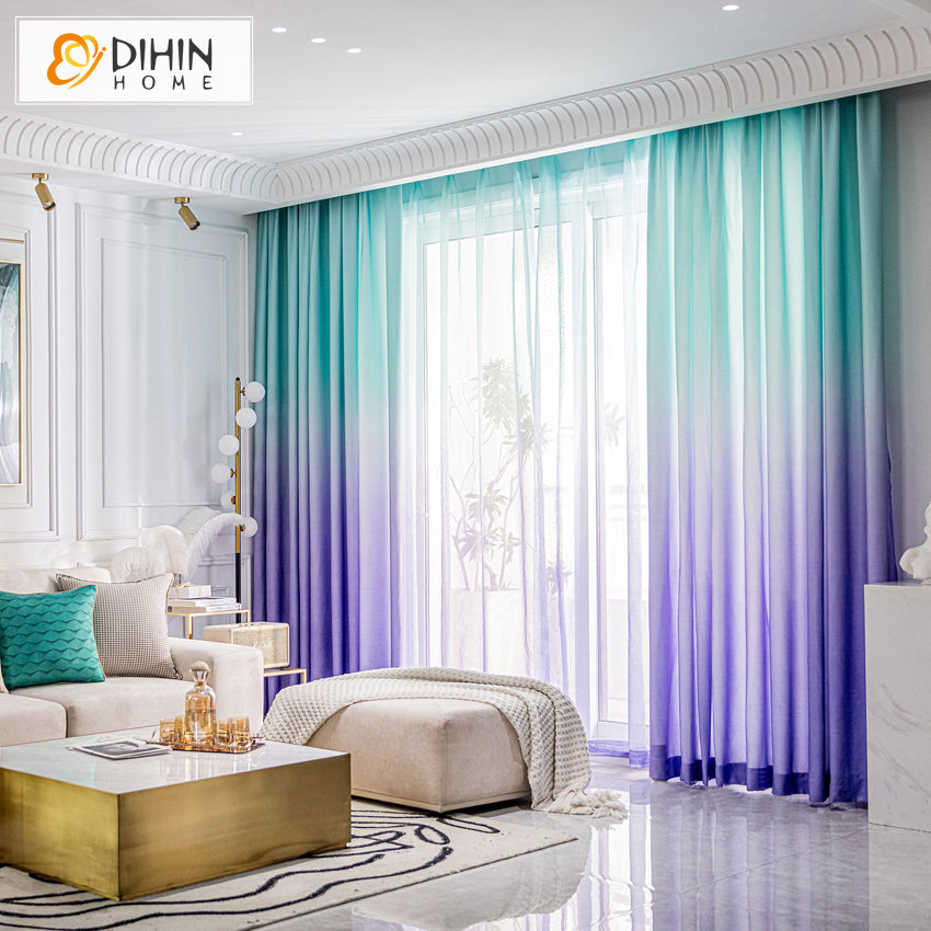 DIHIN HOME Modern Blue Purple Gradient Color Printed,Blackout Grommet Window Curtain for Living Room ,52x63-inch,1 Panel
