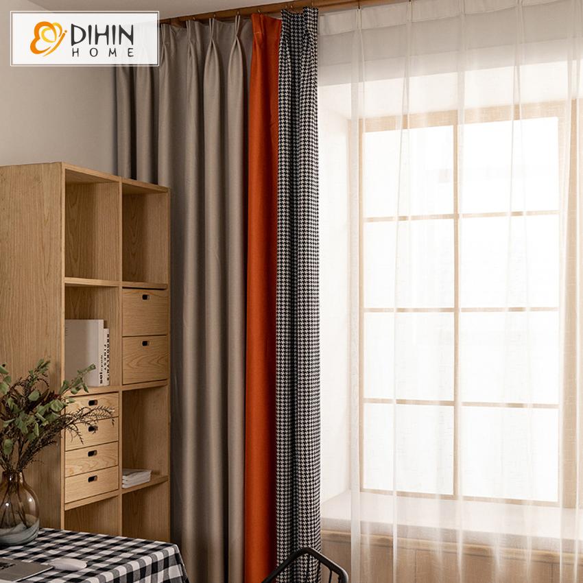 DIHINHOME Home Textile Modern Curtain DIHIN HOME Modern British Style Houndstooth Jacquard,Blackout Grommet Window Curtain for Living Room ,52x63-inch,1 Panel