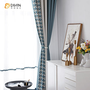 DIHINHOME Home Textile Modern Curtain DIHIN HOME Modern British Style Jacquard,Blackout Grommet Window Curtain for Living Room ,52x63-inch,1 Panel