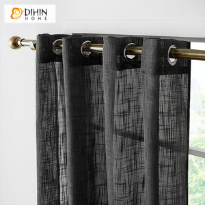 DIHINHOME Home Textile Modern Curtain DIHIN HOME Modern Carbon Black Color Cotton Linen Fabric,Blackout Grommet Window Curtain for Living Room ,52x63-inch,1 Panel