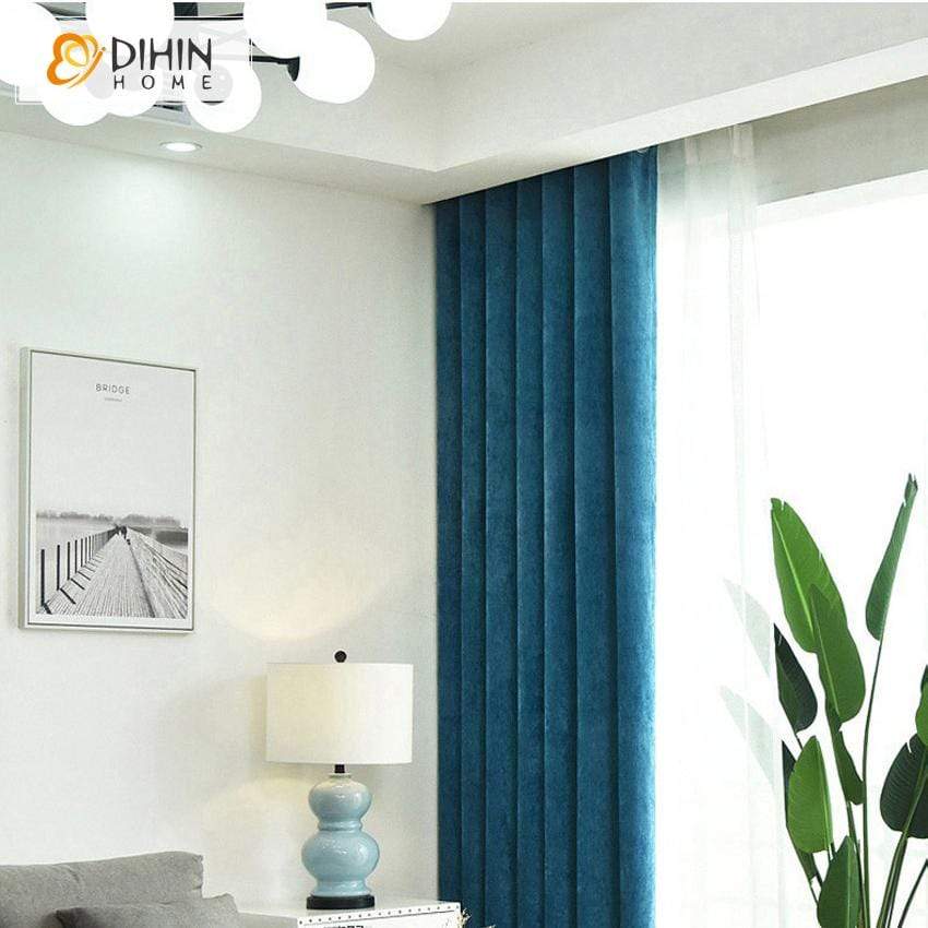 DIHINHOME Home Textile Modern Curtain DIHIN HOME Modern Chenille Fabeic Curtains，Blackout Grommet Window Curtain for Living Room ,52x63-inch,1 Panel