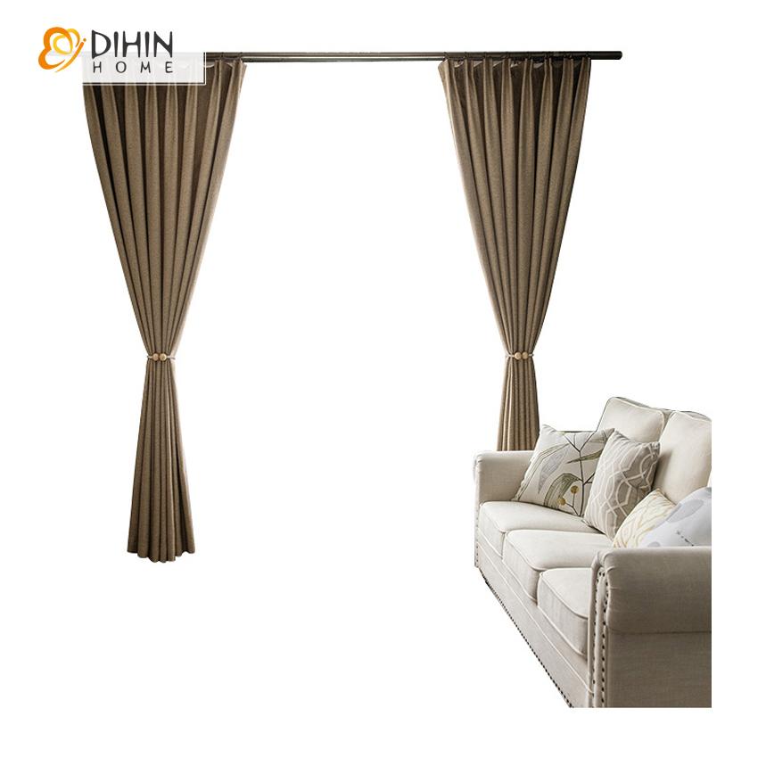 DIHIN HOME Modern Coffee Cotton Linen Window Curtains ,Blackout Grommet Window Curtain for Living Room ,52x63-inch,1 Panel