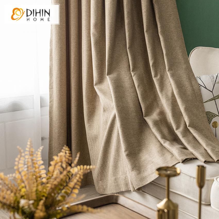 DIHIN HOME Modern Coffee Cotton Linen Window Curtains ,Blackout Grommet Window Curtain for Living Room ,52x63-inch,1 Panel