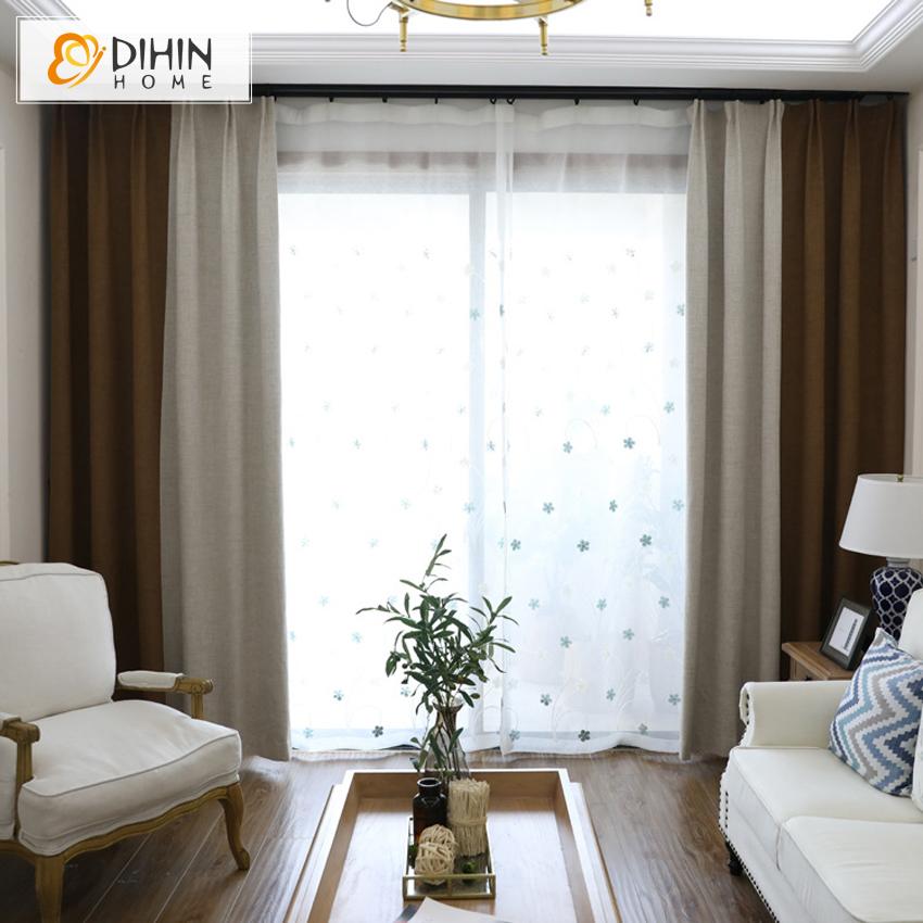 DIHIN HOME Modern Coffee High Blackout Spliced Curtains，Blackout Grommet Window Curtain for Living Room ,52x63-inch,1 Panel