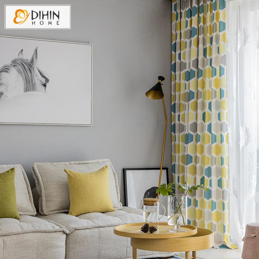 DIHIN HOME Modern Colorful Geometric Printed Curtain,Blackout Curtains Grommet Window Curtain for Living Room ,52x84-inch,1 Panel