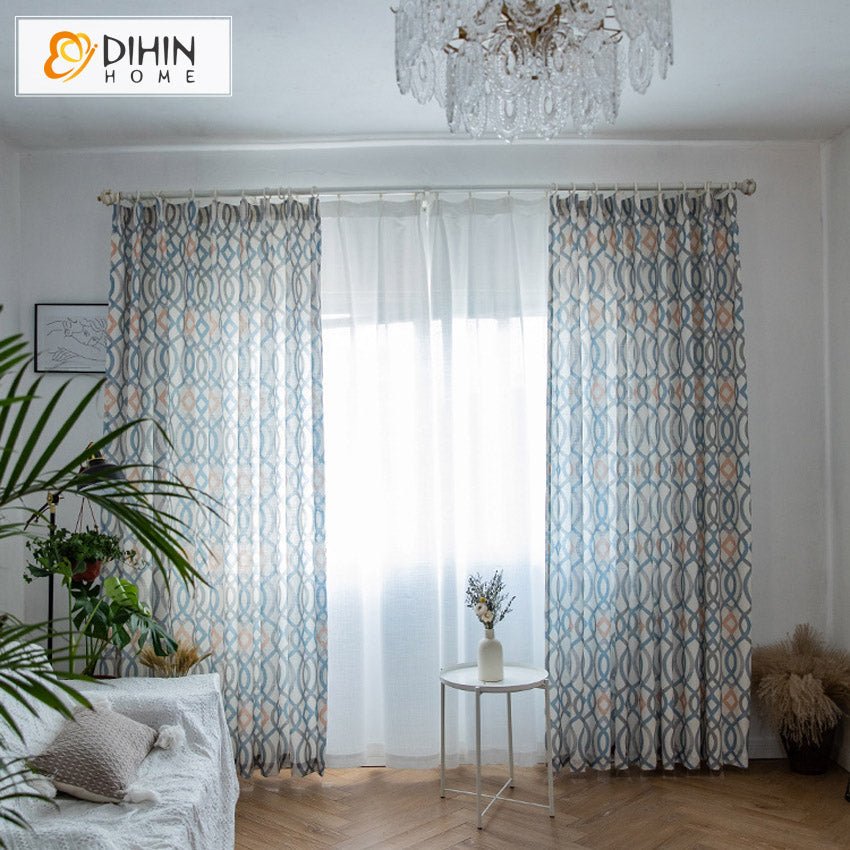 DIHINHOME Home Textile Modern Curtain DIHIN HOME Modern Colorful Striped Curtains,Half Blackout Grommet Window Curtain for Living Room,52x63-inch,1 Panel