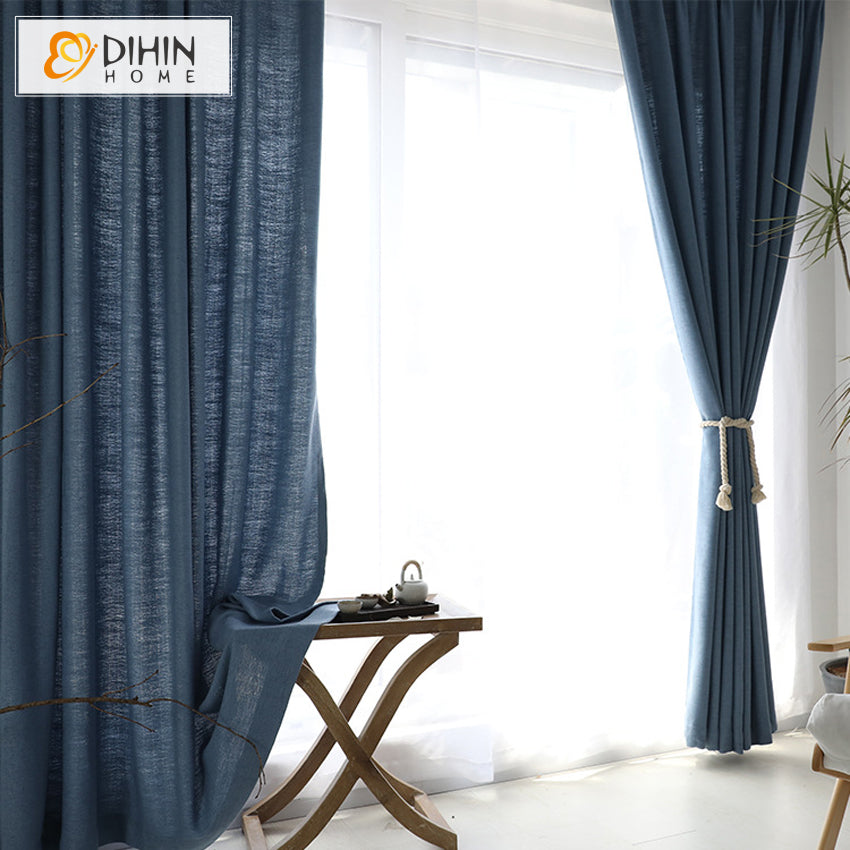 DIHIN HOME Modern Cotton Linen Blue Color,Blackout Curtains Grommet Window Curtain for Living Room ,52x84-inch,1 Panel