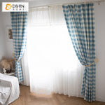 DIHINHOME Home Textile Modern Curtain DIHIN HOME Modern Cotton Linen Blue Plaid,Blackout Grommet Window Curtain for Living Room ,52x63-inch,1 Panel