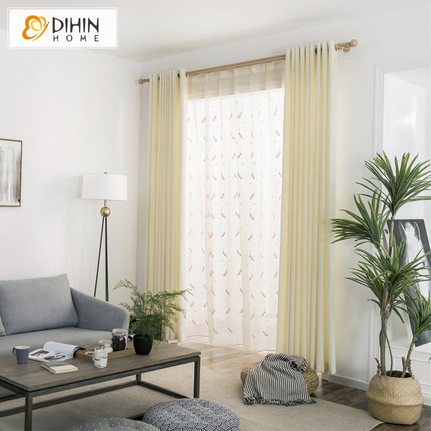 DIHIN HOME Modern Cotton Linen Cloth Beige Color Customized Curtains,Blackout Grommet Window Curtain for Living Room ,52x63-inch,1 Panel
