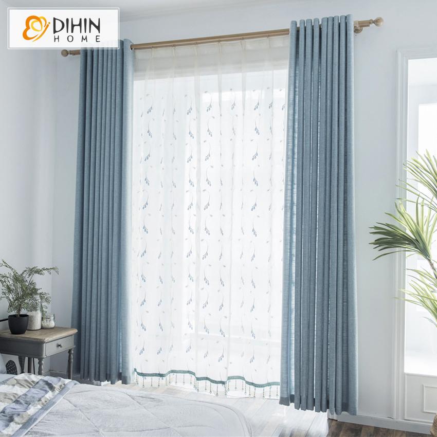 DIHIN HOME Modern Cotton Linen Cloth Blue Color Customized Curtains,Blackout Grommet Window Curtain for Living Room ,52x63-inch,1 Panel
