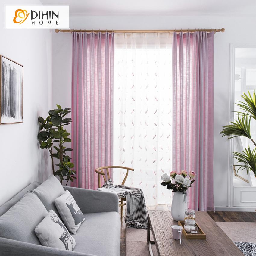 DIHIN HOME Modern Cotton Linen Cloth Light Purple Color Customized Curtains,Blackout Grommet Window Curtain for Living Room ,52x63-inch,1 Panel