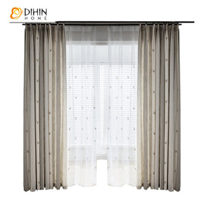 DIHINHOME Home Textile Modern Curtain DIHIN HOME Modern Cotton Linen Embroidered Curtains,Grommet Window Curtain for Living Room,52x63-inch,1 Panel