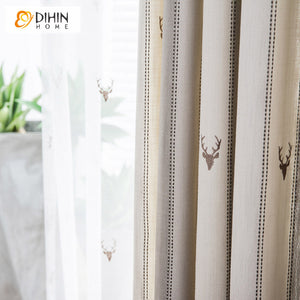 DIHINHOME Home Textile Modern Curtain DIHIN HOME Modern Cotton Linen Embroidered Curtains,Grommet Window Curtain for Living Room,52x63-inch,1 Panel