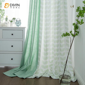 DIHINHOME Home Textile Modern Curtain DIHIN HOME Modern Cotton Linen Fabric Green Color Printed,Blackout Grommet Window Curtain for Living Room ,52x63-inch,1 Panel