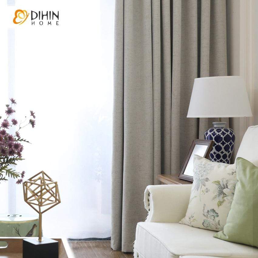 DIHINHOME Home Textile Modern Curtain DIHIN HOME Modern Cotton Linen Full Blackout Curtains,Blackout Grommet Window Curtain for Living Room ,52x63-inch,1 Panel