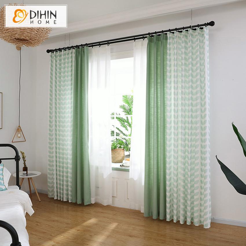 DIHINHOME Home Textile Modern Curtain DIHIN HOME Modern Cotton Linen Geometric,Blackout Grommet Window Curtain for Living Room ,52x63-inch,1 Panel