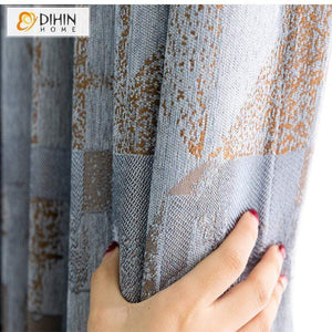 DIHINHOME Home Textile Modern Curtain DIHIN HOME Modern Cotton Linen Geometric Curtains ,Blackout Grommet Window Curtain for Living Room ,52x63-inch,1 Panel