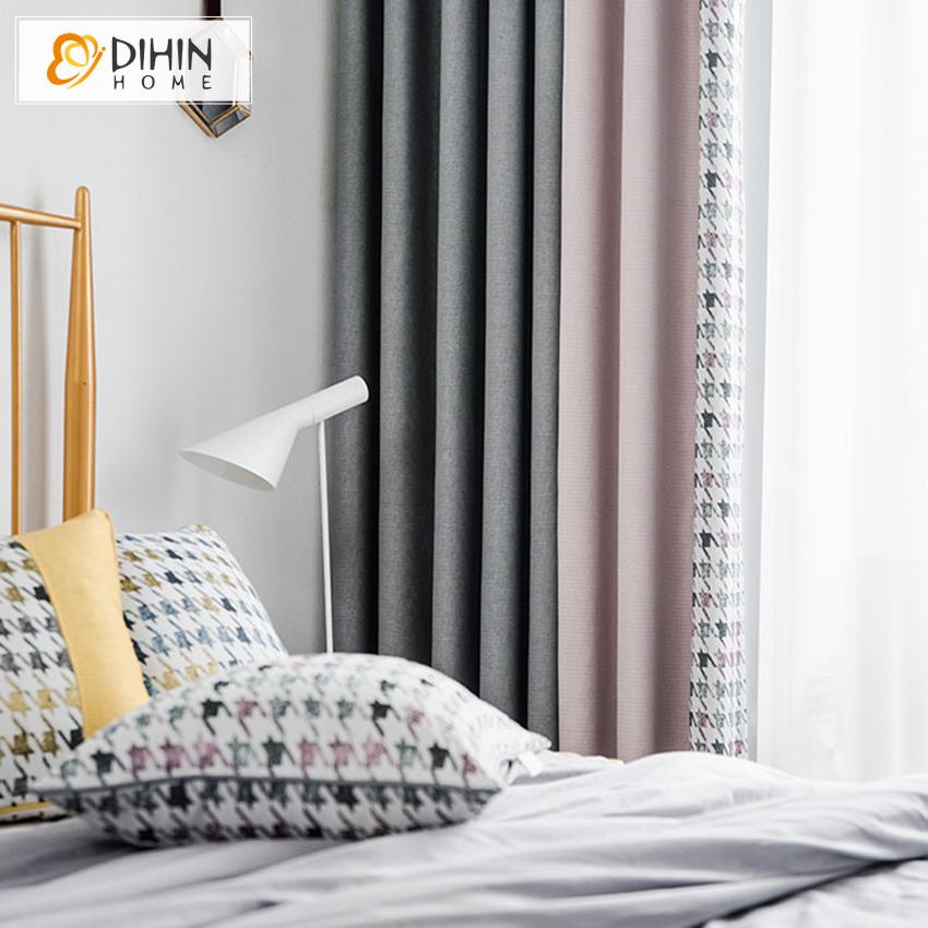 DIHIN HOME Modern Cotton Linen Geometric Printed,Blackout Grommet Window Curtain for Living Room ,52x63-inch,1 Panel