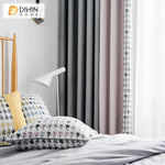 DIHIN HOME Modern Cotton Linen Geometric Printed,Blackout Grommet Window Curtain for Living Room ,52x63-inch,1 Panel