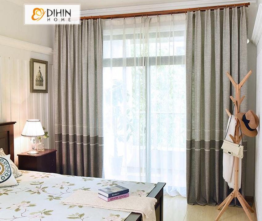 DIHIN HOME Modern Cotton Linen Grey Color Embroidered,Blackout Grommet Window Curtain for Living Room ,52x63-inch,1 Panel