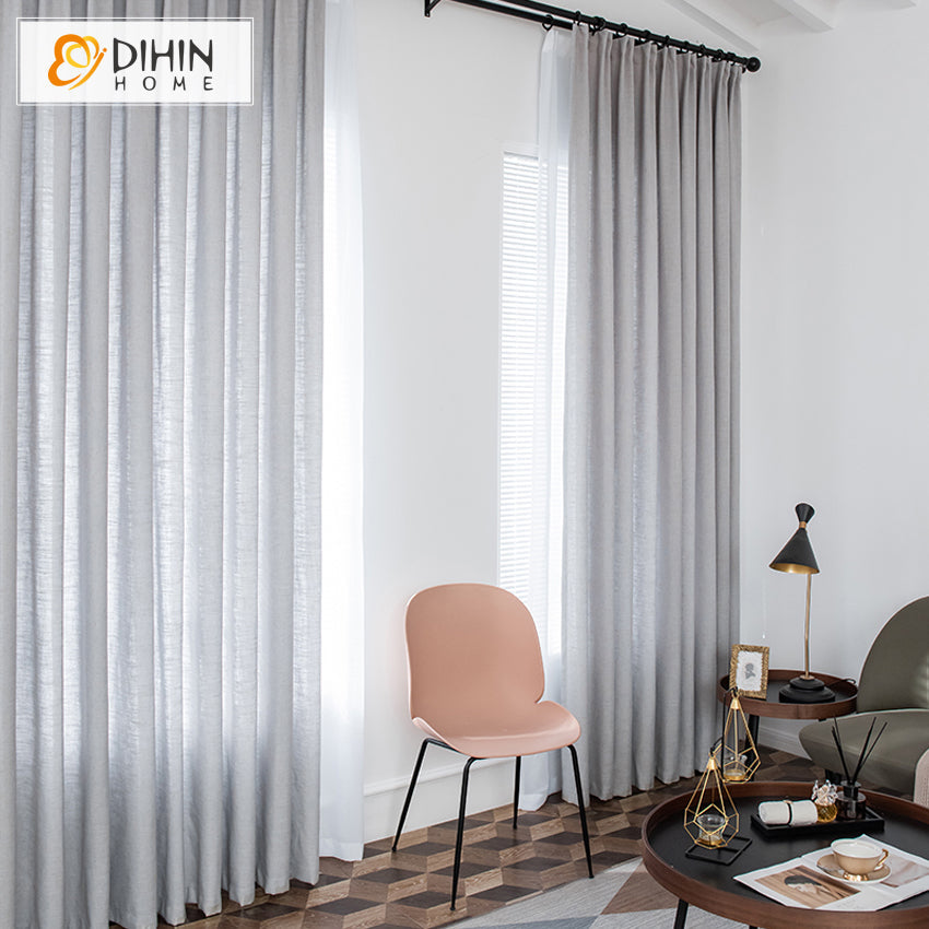 DIHIN HOME Modern Cotton Linen Light Grey Blackout Curtain,Grommet Window Curtain for Living Room ,52x63-inch,1 Panel