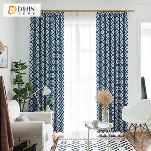 DIHIN HOME Modern Cotton / Linen Luxury Geometric Printed,Blackout Grommet Window Curtain for Living Room ,52x63-inch,1 Panel