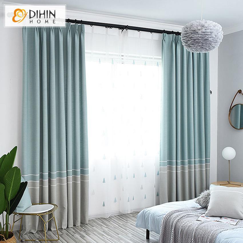 DIHIN HOME Modern Cotton Linen Striped,Blackout Grommet Window Curtain for Living Room ,52x63-inch,1 Panel