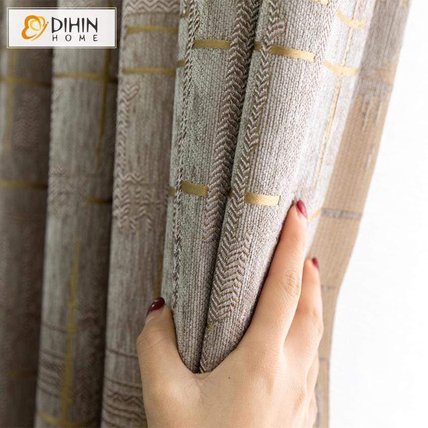 DIHINHOME Home Textile Modern Curtain DIHIN HOME Modern Cotton Linen Striped Curtains ,Blackout Grommet Window Curtain for Living Room ,52x63-inch,1 Panel