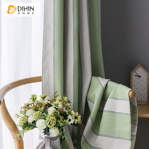 DIHIN HOME Modern Cotton Linen Striped Curtains,Grommet Window Curtain for Living Room,52x63-inch,1 Panel