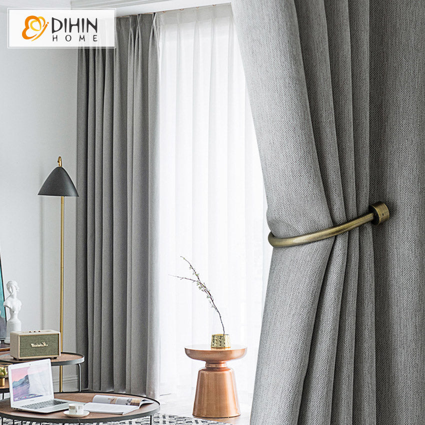 DIHINHOME Home Textile Modern Curtain DIHIN HOME Modern Cotton Linen Thickening Grey Fabric,Blackout Grommet Window Curtain for Living Room ,52x63-inch,1 Panel