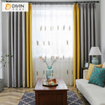 DIHIN HOME Modern Cotton Linen Yellow and Grey Stitching Curtains With Lace,Grommet Window Curtain for Living Room,52x63-inch,1 Panel