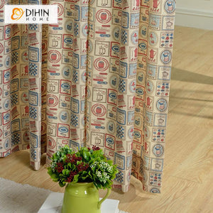 DIHINHOME Home Textile Modern Curtain DIHIN HOME Modern Country Stamps Printed Curtains,Blackout Grommet Window Curtain for Living Room ,52x63-inch,1 Panel