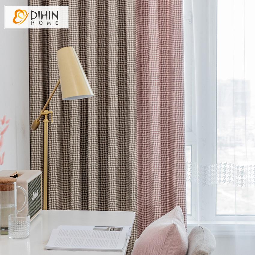 DIHIN HOME Modern Customized Pink Color Houndstooth Jacquard,Blackout Grommet Window Curtain for Living Room ,52x63-inch,1 Panel