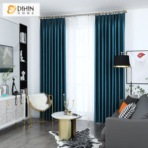DIHIN HOME Modern Dark Blue Color Printed,Blackout Grommet Window Curtain for Living Room ,52x63-inch,1 Panel
