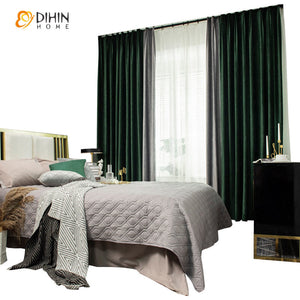DIHINHOME Home Textile Modern Curtain DIHIN HOME Modern Dark Green and Grey Embossed Curtains,Blackout Curtains Grommet Window Curtain for Living Room ,52x63-inch,1 Panel