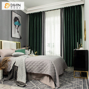 DIHINHOME Home Textile Modern Curtain DIHIN HOME Modern Dark Green and Grey Embossed Curtains,Blackout Curtains Grommet Window Curtain for Living Room ,52x63-inch,1 Panel
