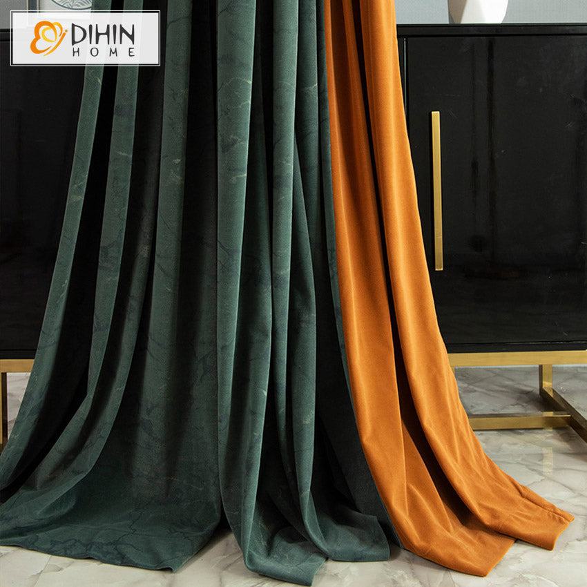 DIHIN HOME Modern Maroon and Yellow Embossed Curtains,Blackout Curtains Grommet Window Curtain for Living Room ,52x63-inch,1 Panel