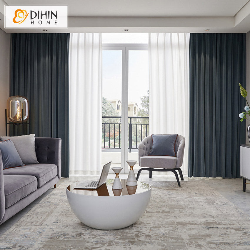 DIHINHOME Home Textile Modern Curtain DIHIN HOME Modern Dark Grey Color Velvet,Blackout Grommet Window Curtain for Living Room ,52x63-inch,1 Panel