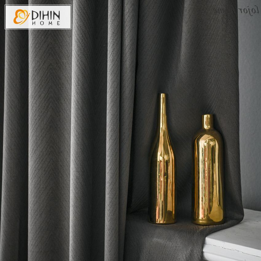 DIHIN HOME Modern Dark Grey Waves Patten Jacquard,Blackout Grommet Window Curtain for Living Room ,52x63-inch,1 Panel
