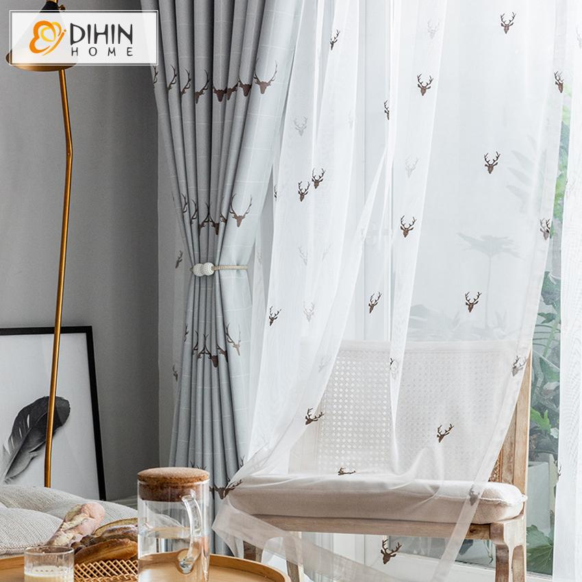 DIHIN HOME Modern Deer Head Printed ,Blackout Grommet Window Curtain for Living Room ,52x63-inch,1 Panel