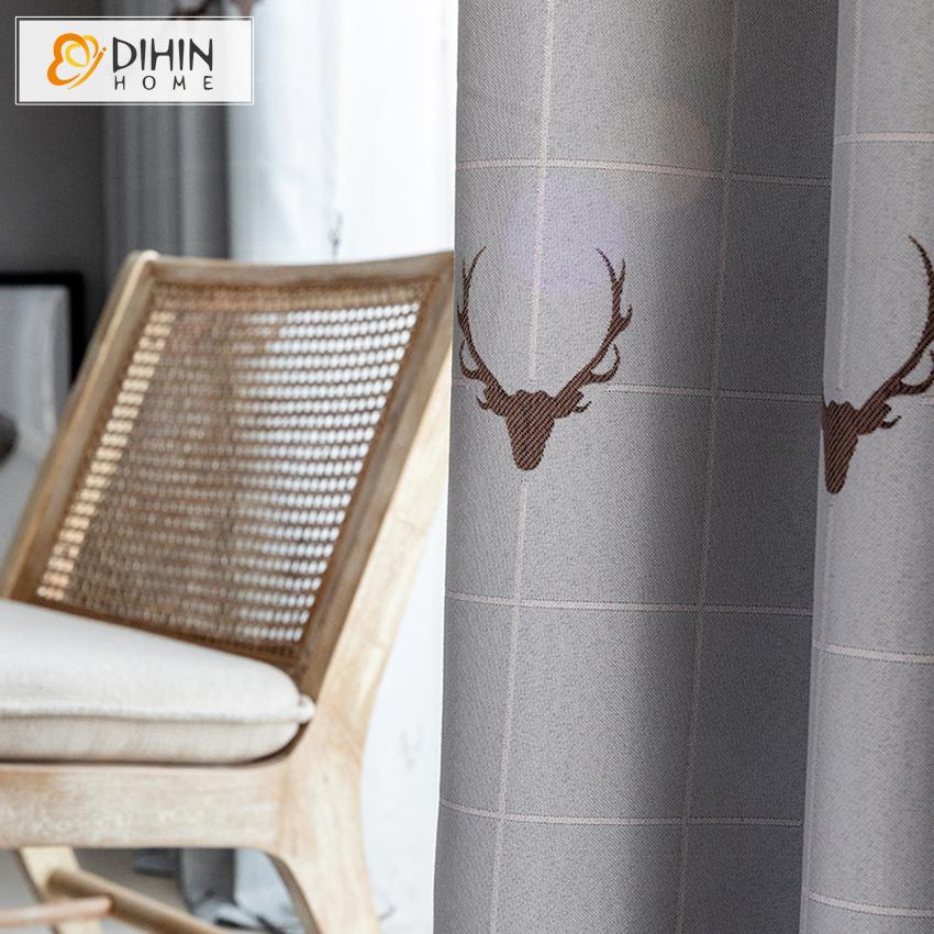 DIHIN HOME Modern Deer Head Printed ,Blackout Grommet Window Curtain for Living Room ,52x63-inch,1 Panel