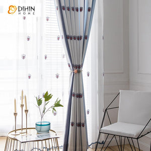 DIHIN HOME Modern Fashion Blue Embroidered Striped Curtains,Blackout Curtains Grommet Window Curtain for Living Room ,52x63-inch,1 Panel