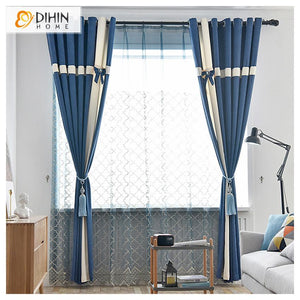 DIHIN HOME Modern Fashion Blue Striped Curtains,Blackout Grommet Window Curtain for Living Room ,52x63-inch,1 Panel