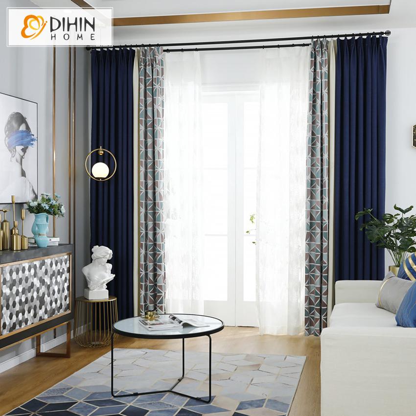 DIHIN HOME Modern Fashion Geometric Triangle Printed,Blackout Curtains Grommet Window Curtain for Living Room ,52x63-inch,1 Panel