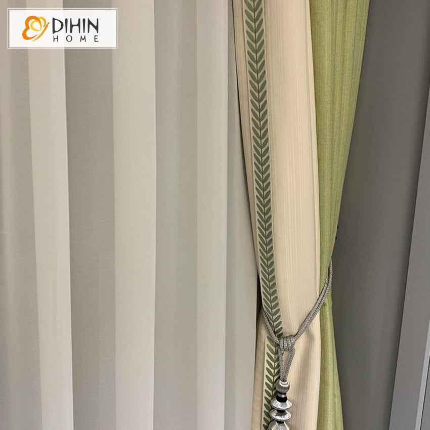 DIHINHOME Home Textile Modern Curtain DIHIN HOME Modern Fashion Green Beige Fabric With Lace,Blackout Grommet Window Curtain for Living Room ,52x63-inch,1 Panel