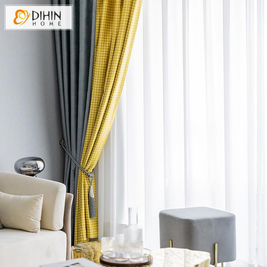 DIHIN HOME Modern Fashion Houndstooth Curtains,Blackout Grommet Window Curtain for Living Room ,52x63-inch,1 Panel