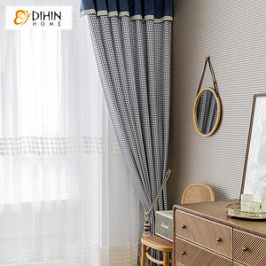 DIHINHOME Home Textile Modern Curtain DIHIN HOME Modern Fashion Houndstooth Printed,Blackout Grommet Window Curtain for Living Room ,52x63-inch,1 Panel